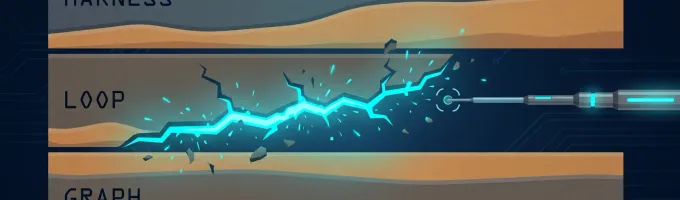 Three stacked horizontal bands with a fracture running through only the middle band and a probe pointing at it