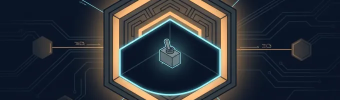 An imposing glowing hub node cut open to reveal a small plain three-position toggle switch inside it