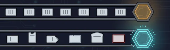 A row of nearly identical data cards feeding one test, beside a shorter row of visibly different cards feeding the same test