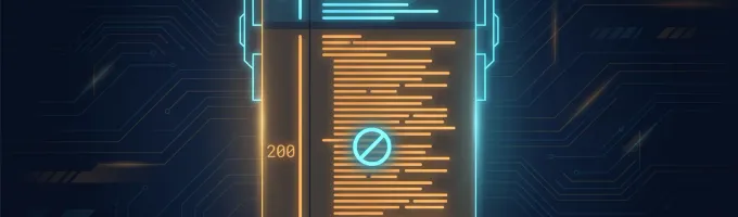 A diff panel where a small fenced band of eight lines sits above a vastly larger block of two hundred lines marked with a prohibition sign
