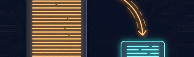 A long dense block of prose on the left beside a much shorter block of code on the right, sized to show the prose is bigger