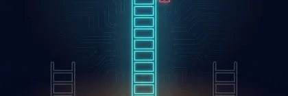 Three separate labelled ladders where capability and reach stay short while autonomy towers over both under a warning sign