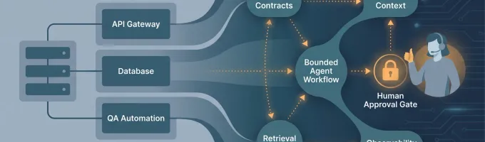 Layered AI engineering architecture from conventional services to controlled AI workflows with observability